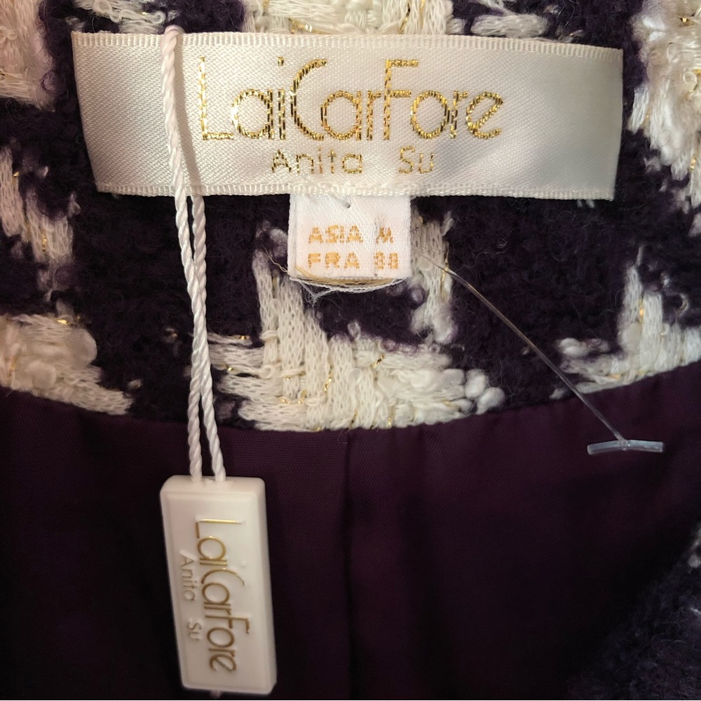 💝✨euro Sz 38 Tweed coat fitted waist line in purple and beige check - Picture 8 of 9